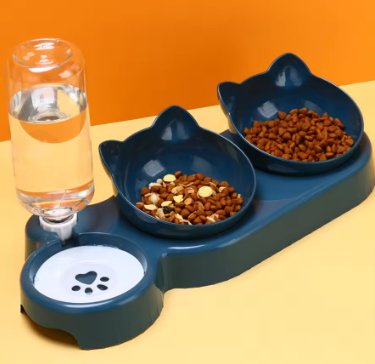 3-in-1 Cat Feeding Station — Anti-Spill Bowl Set with Water Dispenser