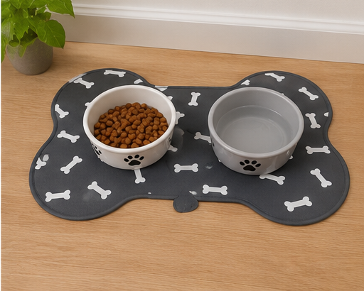 Pet Feeding Mat-Absorbent Dog Food Mat for Water Spill Bone Shaped Dog Mat for Food and Water Bowl Quick Dry Dog Water Dispenser Mat Dog Water Bowl Mat for Messy Drinkers12"*19"