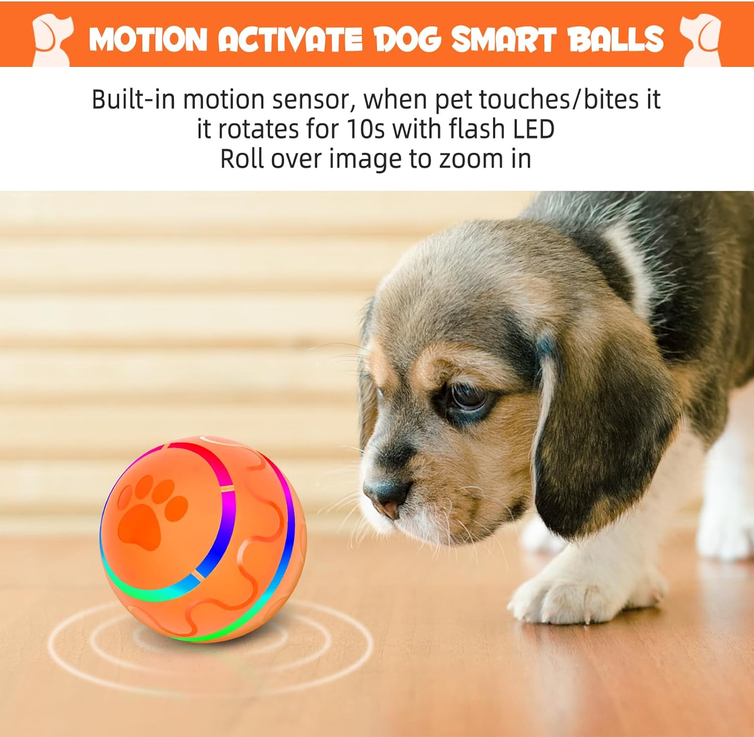 Peppy Pet Ball for Dogs, Interactive Dog Toy Durable Automatic Rolling Ball with Led Flash Lights for Small Medium Dogs Breed, Wicked Ball with Motion Activat BPA-Free USB Rechargeable