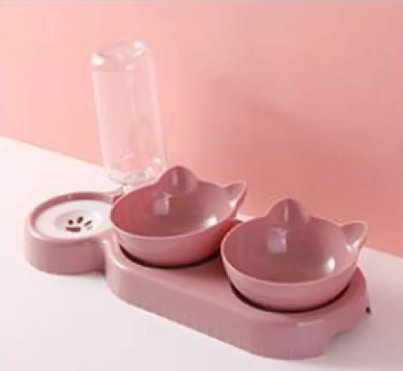 3-in-1 Cat Feeding Station — Anti-Spill Bowl Set with Water Dispenser