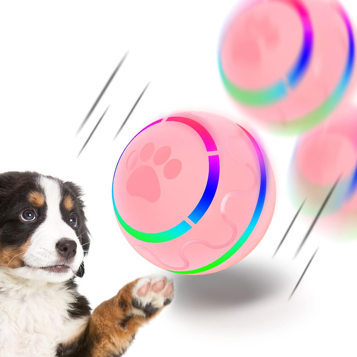 Peppy Pet Ball for Dogs, Interactive Dog Toy Durable Automatic Rolling Ball with Led Flash Lights for Small Medium Dogs Breed, Wicked Ball with Motion Activat BPA-Free USB Rechargeable