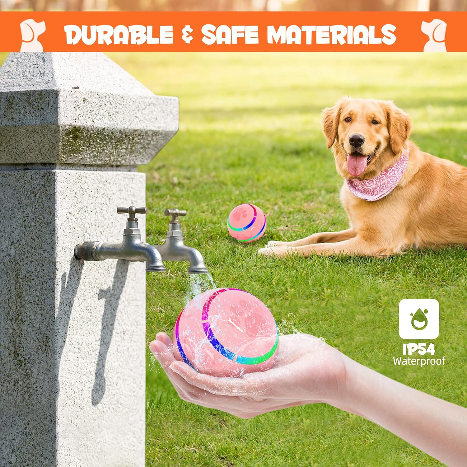 Peppy Pet Ball for Dogs, Interactive Dog Toy Durable Automatic Rolling Ball with Led Flash Lights for Small Medium Dogs Breed, Wicked Ball with Motion Activat BPA-Free USB Rechargeable
