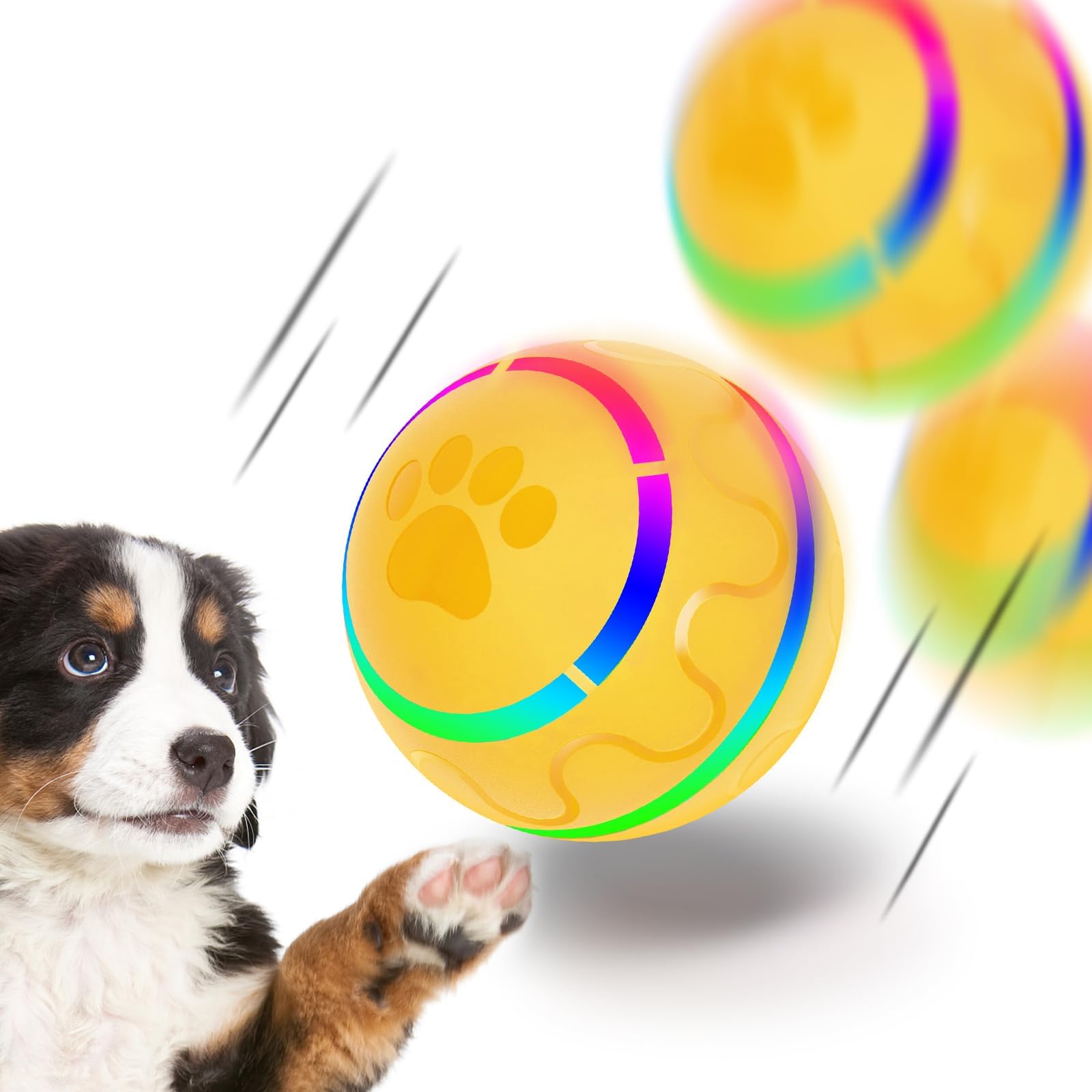 Peppy Pet Ball for Dogs, Interactive Dog Toy Durable Automatic Rolling Ball with Led Flash Lights for Small Medium Dogs Breed, Wicked Ball with Motion Activat BPA-Free USB Rechargeable