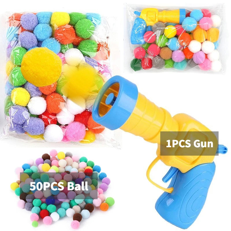 Interactive Plush Ball Shooting Gun Toy for Cats - Mini Pompom Launcher for Self-Play and Indoor Entertainment